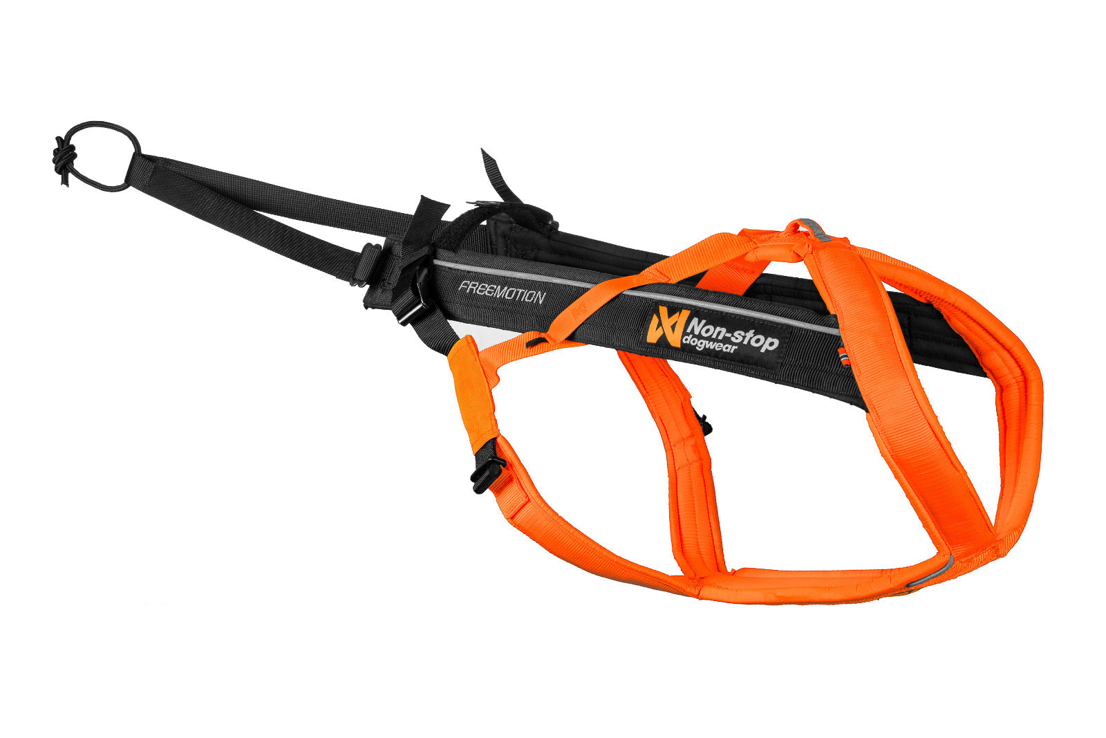 Arnés de canicross Non-stop dogwear Freemotion 5.0 en naranja y negro